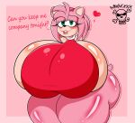  &lt;3 2020 amy_rose anthro big_breasts black_nose blush breasts butt clothing english_text eulipotyphlan eyelashes female glistening glistening_body glistening_breasts glistening_butt glistening_legs green_eyes hair half-closed_eyes hedgehog huge_breasts hyper hyper_breasts lips looking_at_viewer mammal mrxrickyx narrowed_eyes pink_background pink_body pink_hair red_lips signature simple_background solo sonic_the_hedgehog_(series) text thick_thighs 