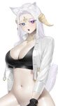  animal_ears bottomless bra heterochromia horns open_shirt pubic_hair tagme tail 