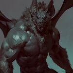  2021 anthro armhair biceps chiropteran digital_media_(artwork) eye_scar facial_scar fur hi_res male mammal membrane_(anatomy) membranous_wings monochrome muscular muscular_anthro muscular_male nipples nude open_mouth pecs scar sharp_teeth simple_background solo taran_fiddler teeth tuft vein wings 