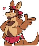  &lt;3 anthro baseball_cap body_hair bottomwear briefs brown_body brown_fur brown_hair chest_hair clothed clothing fur gesture goronic hair hand_on_side hanes hat headgear headwear hi_res kangaroo macropod male mammal marsupial musclegut nipples overweight overweight_anthro overweight_male pointing red_bottomwear red_clothing red_hat red_headwear red_shorts shorts simple_background solo tan_body tan_fur tighty_whities topless underwear white_background white_clothing white_underwear 