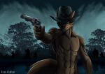  absurd_res anthro canid canine canis claws coyote digital_media_(artwork) fur gun gur-gahar handgun hi_res looking_at_viewer male mammal nude ranged_weapon revolver simple_background solo video_games weapon 