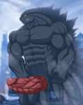  2021 abs anthro black_body bodily_fluids claws digital_media_(artwork) erection genital_fluids genitals godzilla godzilla_(series) hi_res kaiju lizard male muscular muscular_anthro muscular_male penis reptile scalie solo toho vein veiny_penis white-snow-wolf 