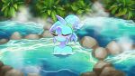  accessory anthro blue_body blue_fur blush breasts canid canine female fur hair hair_accessory hot_spring leaf loulouvz mammal melee_weapon nude outside rock skinny_dipping smile solo spaicy spaicy_chicross steam water weapon whip 