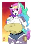  anthro anthrofied big_breasts breasts cleavage clothed clothing equid equine female friendship_is_magic horn huge_breasts mammal mutlicolored_hair my_little_pony princess_celestia_(mlp) solo unicorn white_body zwitterkitsune 