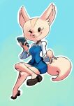  2021 aggressive_retsuko anthro bittenhard bottomwear canid canine clothed clothing crossed_legs female fennec fenneko footwear fox full-length_portrait fully_clothed fur happy holding_object holding_phone looking_at_viewer mammal phone portrait sanrio shoes sitting skirt smile solo tan_body tan_fur 