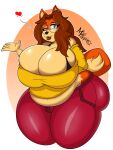  3:4 anthro belly big_belly big_penis breasts brown_hair canid canine canis cleavage clothed clothing domestic_dog eyewear female genitals glasses hair hi_res huge_penis mammal mature_female mrxrickyx overweight overweight_anthro overweight_female penis solo superia thick_thighs 