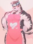  3:4 accessory anthro apron apron_only biceps blush canid canine canis clothing fur grey_body grey_fur headband hi_res horkeukamui kd_gai male mammal mostly_nude multicolored_body multicolored_fur muscular muscular_anthro muscular_male pecs solo tokyo_afterschool_summoners two_tone_body two_tone_fur video_games wolf yellow_eyes 
