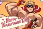  1boy abs banana bara biceps bite_mark boku_no_hero_academia candy chocolate chocolate_heart close-up completely_nude doughnut eating eye_mask fatgum food food_on_body food_on_face fruit happy_valentine heart jimsdaydreams large_pectorals male_focus muscular muscular_male nipples nude out-of-frame_censoring pectorals short_hair solo spread_legs stomach thighs valentine 