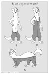  2021 absurd_res all_fours anthro bottomwear clothing comic derp_eyes domestic_ferret english_text greyscale hi_res humor looking_at_viewer male mammal meme monochrome mustela mustelid musteline nik159 number open_mouth open_smile overalls pants smile solo standing text true_musteline url 