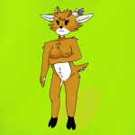  1:1 alan1994 anthro bovid breasts brown_body brown_fur caprine content female flower flower_on_head flower_on_horns fur genitals goat hands_under_breasts hi_res horn looking_at_viewer mammal plant pussy shadow smile smiling_at_viewer solo standing white_body white_fur 