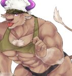  abs accessory anthro bovid bovine bulge cattle ccgumi10 clothed clothing clothing_lift fur headband hi_res male mammal mostly_nude muscular muscular_anthro muscular_male nipples one_eye_closed pecs shennong shirt shirt_lift solo speedo swimwear tank_top teasing tokyo_afterschool_summoners tongue tongue_out topwear underwear video_games wink 