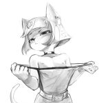  animal_collar animal_crossing animal_ears ankha_(animal_crossing) belt belt_buckle bob_cut buckle cat_ears cat_girl collar earrings flat_chest highres jewelry monochrome nipples null_skull sketch tail 