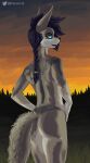  absurd_res anthro athletic athletic_anthro athletic_female back_muscles big_butt biped blue_eyes blue_hair braided_hair butt canid canine canis dark_hair detailed_background digital_media_(artwork) digitigrade dusk eyebrows eyelashes fangs female fluffy fluffy_tail fur glowing glowing_eyes grass grey_body grey_fur hair hi_res landscape looking_at looking_back mammal multicolored_body open_mouth outside plant rear_view sharp_teeth smile solo sunset teeth thecumrat thick_thighs tomboy tree viewer volka white_body white_fur wide_hips wolf 