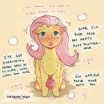  1:1 2021 animal_genitalia animal_penis blush bodily_fluids cold-blooded-twilight crossgender cutie_mark dialogue digital_media_(artwork) english_text equid equine equine_penis feral fluttershy_(mlp) friendship_is_magic front_view genital_fluids genitals hasbro hi_res intersex looking_at_viewer mammal my_little_pony open_mouth pegasus penis precum simple_background solo sweat text wings 