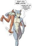  2021 abs absurd_res anthro balls beastars bulge canid canine canis carrying carrying_partner cervid clothing diphallism duo english_text ffog flaccid foreskin genitals hi_res humanoid_genitalia humanoid_penis legoshi_(beastars) louis_(beastars) male mammal motion_lines multi_genitalia multi_penis muscular muscular_anthro muscular_male navel nude penis pubes scar shirt simple_background text topwear uncut underwear walking white_background wolf yelling 
