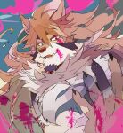  anthro blood blood_around_mouth bodily_fluids canid canine canis fur grey_body grey_fur hair long_hair male mammal ohayashi55 pecs solo temujin tokyo_afterschool_summoners video_games wolf 