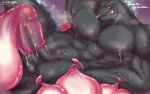  2021 anthro balls black_body bodily_fluids condom draringoa filled_condom genitals godzilla godzilla_(series) hi_res kaiju male nipples penis sexual_barrier_device solo sweat toho tongue tongue_out 