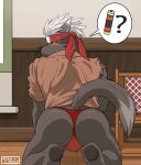  all_fours anthro asian_clothing backsack balls black_body black_fur butt canid canine canis clothing domestic_dog east_asian_clothing fundoshi fur genitals hair hi_res japanese_clothing khoaprovip00 kneeling male mammal solo tadatomo tokyo_afterschool_summoners underwear video_games white_hair 