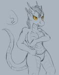  2019 anthro biped breasts dragon female grey_background hi_res horn simple_background smile solo standing sunderlovely yellow_eyes 