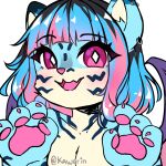  1:1 anthro blue_body blue_fur blue_hair dolphin_tail domestic_cat felid feline felis female feral fish_tail fur hair hi_res kawurin leopardus mammal neko_lazuli ocelot pink_body pink_eyes pink_fur pink_hair pink_nose shark_tail solo 