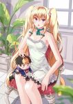  alicia_vladia_sarkista buta_koushaku_ni_tensei_shitakara_kondo_wa_kimi_ni_suki_to_iitai chibi cleavage dress holmemee no_bra skirt_lift 