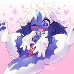  &lt;3 &lt;3_eyes 1:1 2020 anthro anus blue_body blue_eyes blue_hair blue_pawpads blush bodily_fluids clitoris cotora cute_fangs dragon female fingering fingering_self flat_chested fur furred_dragon genital_fluids genitals gradient_background hair hi_res horn kemono lying masturbation multicolored_body multicolored_hair on_back one_eye_closed open_mouth pawpads pink_background pussy pussy_juice signature simple_background solo spread_legs spread_pussy spreading two_tone_body two_tone_hair vaginal vaginal_fingering white_body white_hair 