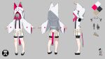  1girl absurdres animal_ears animal_hood bike_shorts black_footwear black_shorts clothes_pin color_guide commentary_request fake_animal_ears grey_background highres hood hood_up hoodie kuro_kosyou long_sleeves multiple_views original outstretched_arms revision short_shorts shorts sleeves_past_wrists standing white_hoodie wide_sleeves zouri 