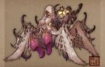  1girl arthropod_girl arthropod_legs breasts carapace extra_eyes highres large_breasts monster_girl monster_hunter_(series) monster_hunter_rise muhut multiple_legs pale_skin rakna-kadaki silk solo spider_girl spider_web yellow_eyes 