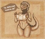 abs annoyed areye_(artist) argonian armor belly bethesda_softworks breasts clothed clothing clothing_lift dialogue digital_media_(artwork) fantasy feathers hi_res horn humor jewelry mostly_nude navel scalie shirt shirt_lift sketch skimpy skimpy_armor speech_bubble squish tail_feathers text the_elder_scrolls thick_thighs thong topwear unconvincing_armor under_boob underwear video_games wide_hips 