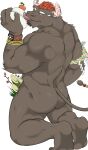  anthro back_muscles black_body black_fur bovid bovine butt fur gyumao hair hi_res licking male mammal muscular muscular_anthro muscular_male nude red_hair solo tokyo_afterschool_summoners tongue tongue_out video_games warabimochi 