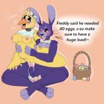  1:1 avian basket beak bird blush bodily_fluids bonnie_(fnaf) bow_tie breasts buckteeth chica_(fnaf) chicken cum duo easter easter_basket easter_bunny easter_egg english_text feathered_wings feathers female five_nights_at_freddy&#039;s galliform gallus_(genus) genital_fluids hi_res holidays lagomorph leporid male male/female mammal phasianid rabbit romantic_couple sex suckmycoccyx teeth text video_games wings 