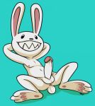  annie-mae anthro anus balls erection feet genitals grin hands_behind_head hi_res humanoid_genitalia humanoid_penis lagomorph leporid male mammal max_(sam_and_max) nipples nude penis rabbit sam_and_max smile solo white_body 