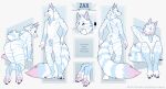  absurd_res anthro arctic canid canine domestic_cat english_text faxby felid feline felis fluffy fox hi_res hybrid male mammal model_sheet paws sabuky solo stripes tabby_cat text thick_thighs zax 