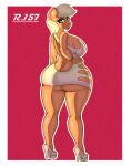 absurd_res anthro anthrofied applejack_(mlp) big_breasts big_butt breasts butt clothed clothing dress equid equine female friendship_is_magic hasbro hi_res high_heels mammal my_little_pony renegade-157 simple_background solo wide_hips 