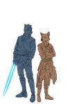  2021 absurd_res anthro boots canid canine canis clothed clothing crossed_arms duo fan_character ffog footwear hi_res jackal jedi lightsaber looking_at_another male mammal melee_weapon reptile scalie simple_background standing star_wars weapon white_background 