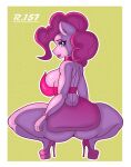  absurd_res anthro anthrofied big_breasts big_butt breasts butt clothed clothing crouching dress equid equine female friendship_is_magic hi_res high_heels mammal my_little_pony pinkie_pie_(mlp) renegade-157 simple_background solo wide_hips 