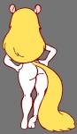  2020 animaniacs anthro blonde_hair butt chipposter faceless_female female full-length_portrait grey_background hair hands_on_hips mammal minerva_mink mink mustelid musteline nude portrait rear_view simple_background solo standing true_musteline warner_brothers white_body yellow_tail 