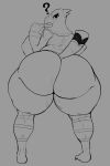  ? absurd_res amelia_(animal_crossing) animal_crossing anthro avian beak big_breasts big_butt bird bodily_fluids bottomless breasts butt caracara clothed clothing falcon falconid female hi_res huge_butt looking_at_viewer monochrome nintendo non-mammal_breasts redmoon83 solo sweat video_games 