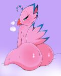  absurd_res anthro big_butt biyomon bodily_fluids butt digimon digimon_(species) feathers female hi_res nude pink_body pink_feathers saltyxodium solo sweat 