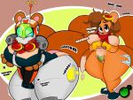  2019 4:3 anthro avian big_breasts big_butt bird blue_eyes blue_sclera blush breasts brown_body brown_fur brown_hair butt curvy_figure dialogue digital_media_(artwork) english_text eyewear female fur fuzor goggles hair hasbro hi_res hourglass_figure huge_breasts huge_butt inkit89 looking_at_viewer machine mammal multicolored_body multicolored_fur nude robot scarf simple_background solo takara_tomy tattoo teeth text thick_thighs tongue transformers transformers:_beast_wars ursid voluptuous wide_hips womb_tattoo 