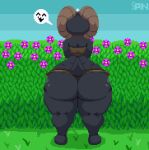  ! 2021 animated anthro bandeau big_butt black_body black_scales blue_eyes butt clothed clothing crown curled_horns digital_media_(artwork) disembodied_hand elizabeth_(simmsyboy) female flower full-length_portrait garden grass horn huge_butt kobold looking_back midriff open_mouth outside pixel_(artwork) plant portrait rear_view scales scalie short_tail sky solo spanking spinneborg spots standing surprise thick_thighs tongue topwear wide_hips 