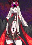  1girl black_sleeves breasts breasts_apart crown dark_persona detached_sleeves dress_of_heaven fate/grand_order fate_(series) irisviel_von_einzbern irisviel_von_einzbern_(caster) justeaze_lizrich_von_einzbern large_breasts long_hair looking_at_viewer pale_skin ronpaxronpa smile solo white_hair yellow_eyes 