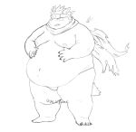  2021 anthro belly bulge canid canine canis clothing domestic_dog hi_res humanoid_hands kemono male mammal moobs nipples obese obese_anthro obese_male overweight overweight_anthro overweight_male scarf simple_background sketch solo tadatomo tokyo_afterschool_summoners underwear video_games white_background yo_bigbear 