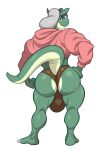  analon_(artist) anthro big_bulge big_butt bulge butt clothing dragon green_body hand_on_hip hat headgear headwear hi_res hoodie huge_bulge looking_at_viewer looking_back looking_back_at_viewer male oliver_(colelucario) pink_clothing pink_hoodie pink_topwear rear_view simple_background solo standing topwear white_background 