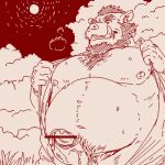  2021 anthro beard belly big_belly body_hair censored chest_hair clothing erection facial_hair genitals humanoid_genitalia humanoid_hands humanoid_penis kemono low_res male mammal moobs nipples outside overweight overweight_anthro overweight_male penis run_aki solo suid suina sus_(pig) undressing wild_boar 