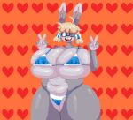  2021 alternate_version_at_source animated anthro belly big_breasts bikini blonde_hair blue_eyes bouncing_breasts breasts camel_toe cleavage clothed clothing countershade_face countershade_hands countershade_torso countershading digital_media_(artwork) double_v_sign eyewear female fur gesture glasses grey_body grey_fur hair heart_background huge_breasts lagomorph leporid long_ears looking_at_viewer mammal micro_bikini navel nipple_outline one_eye_closed open_mouth open_smile overweight overweight_anthro overweight_female pigtails pink_nose pixel_(artwork) portrait rabbit smile solo spinneborg standing swimwear tea_(teabunni) thick_thighs three-quarter_portrait tight_clothing under_boob v_sign wink 