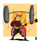  &lt;3_tail 2021 anthro barbell big_breasts bodily_fluids breasts cleft_tail clothed clothing cosplay_pikachu_(character) cosplay_pikachu_(costume) digital_media_(artwork) dipstick_ears dipstick_tail exercise eyes_closed female hi_res huge_breasts huge_thighs joaoppereiraus kanna_(joaoppereiraus) midriff multicolored_ears multicolored_tail muscular_thighs nintendo pikachu pikachu_libre pok&eacute;mon pok&eacute;mon_(species) short_stack signature slightly_chubby solo sweat thick_thighs video_games weightlifting wide_hips workout 