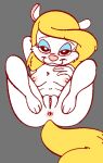  2020 animaniacs anthro anus blonde_hair breasts chipposter eyeshadow female full-length_portrait genitals grey_background hair hand_behind_head looking_at_viewer lying makeup mammal minerva_mink mink mustelid musteline nipples nude on_back portrait presenting presenting_anus presenting_pussy pussy simple_background smile solo true_musteline warner_brothers white_body yellow_tail 