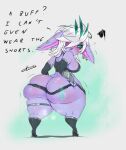  big_butt breasts butt female hair hair_over_eye hi_res huarbodraw huge_butt league_of_legends not_furry one_eye_obstructed purple_body riot_games short_stack solo thick_thighs tristana_(lol) video_games yordle 