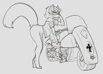  bottomless canid canine clothed clothing eyewear female feretta fox glasses hi_res looking_at_viewer loose_shirt mammal mirial_mon_siviel motorcycle shirt sketch topwear vehicle 